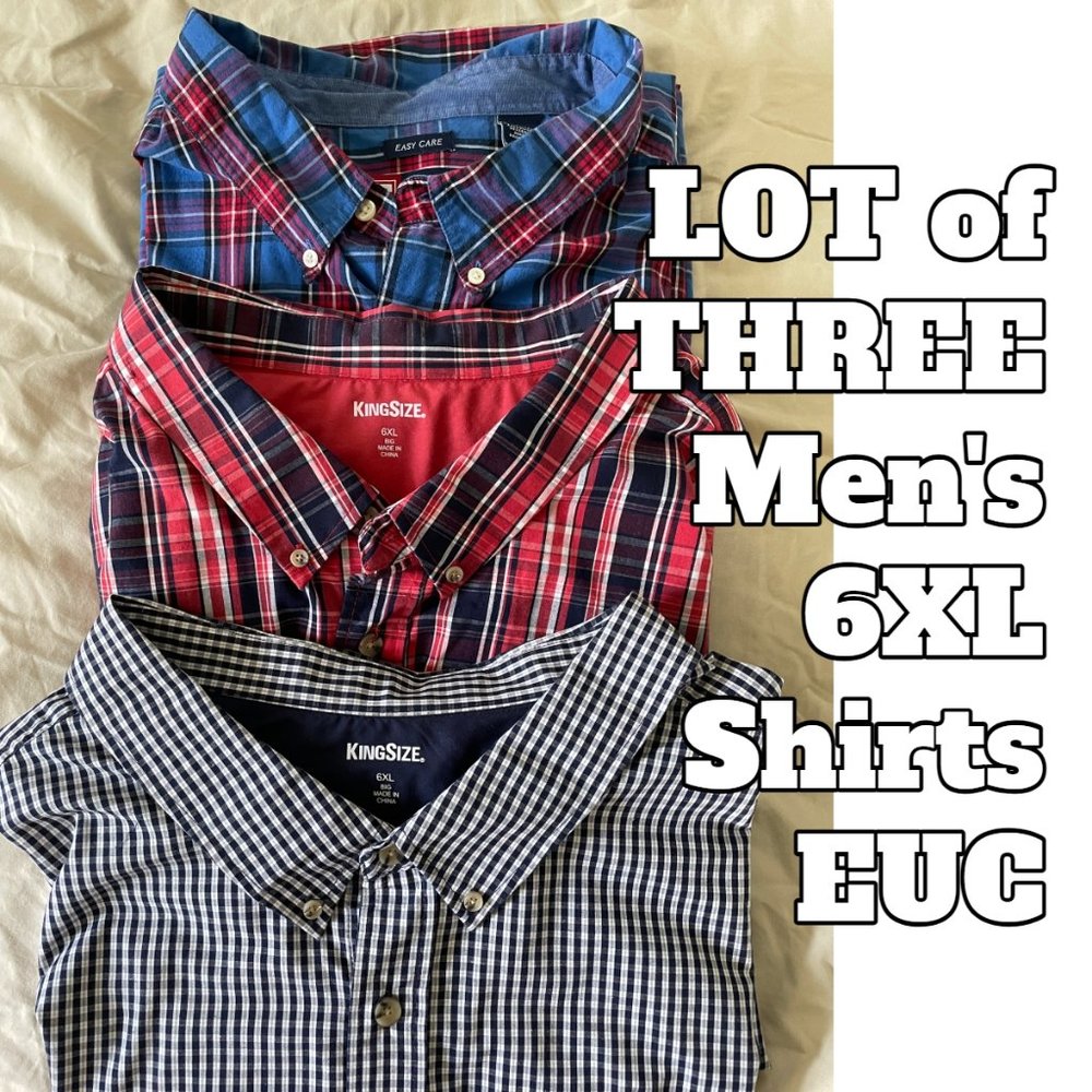 3 Long Sleeve 6XL Big Man Button Down Plaid & Check Kingsize & Chaps EUC